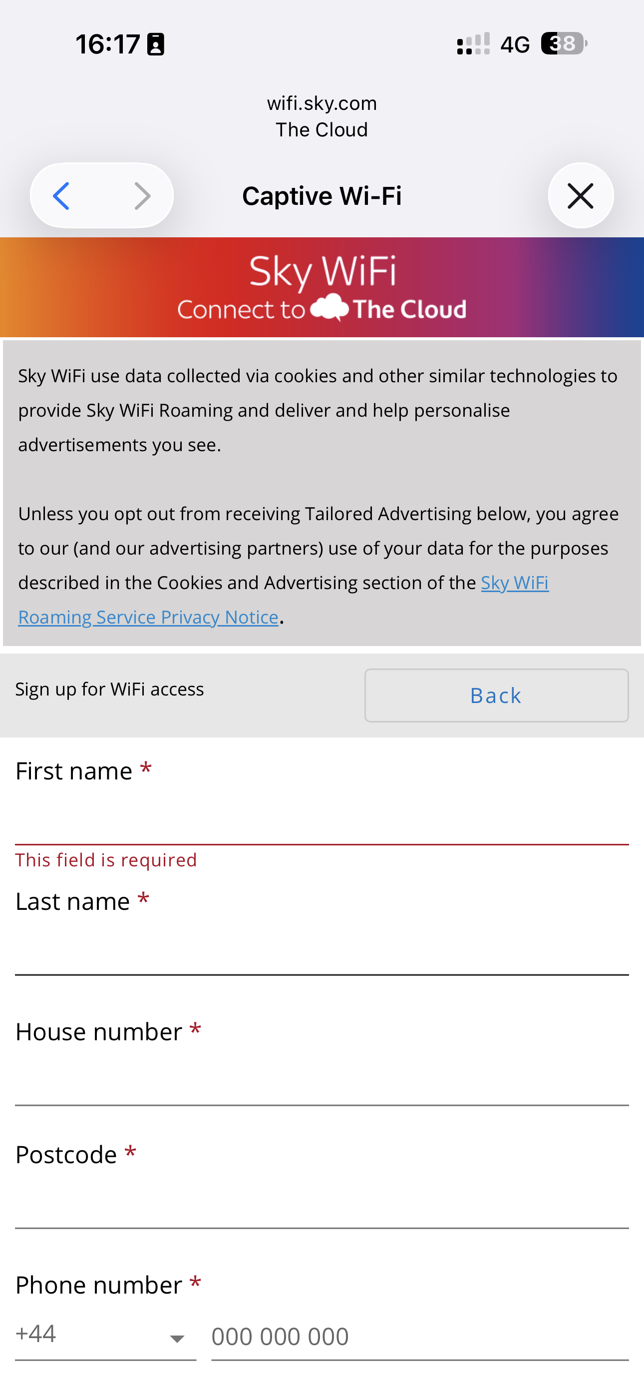 Registration form